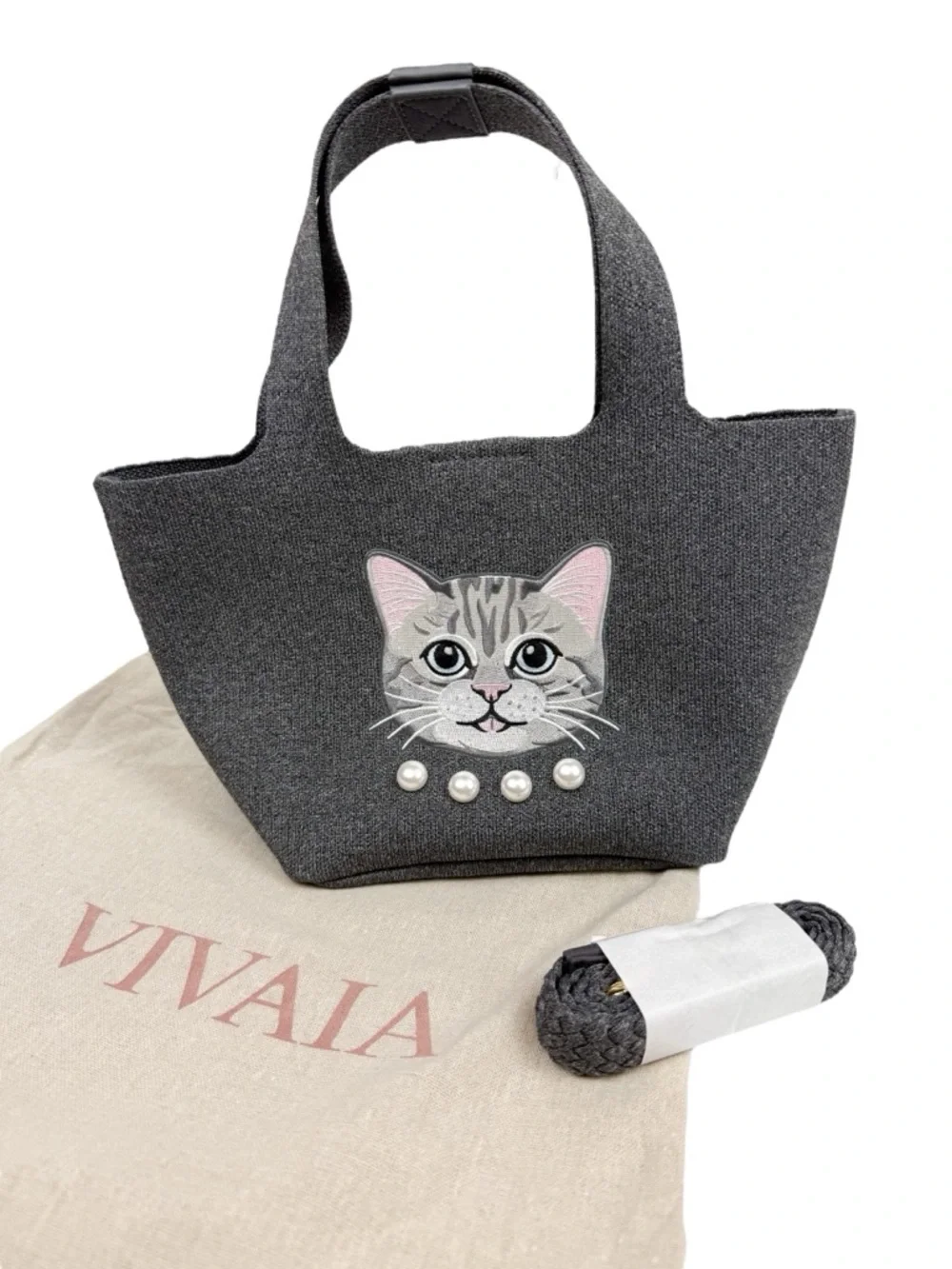 NEW Vivaia The Mini Tote Anita Rich Grey Silver British Cat Shoulder Bag